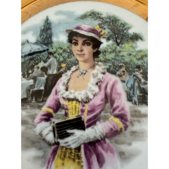 Vintage 50's Portrait Plate Victorian Woman Floral Gold Trim 10.5" - Picture 5 of 12